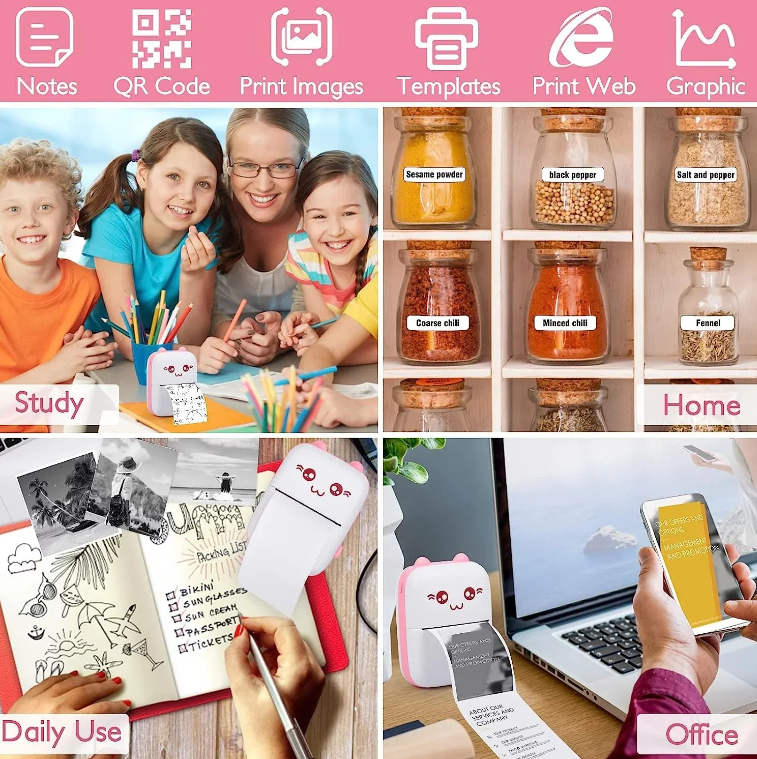 Mini Ink-Free Bluetooth Printer + 3 Free Rolls