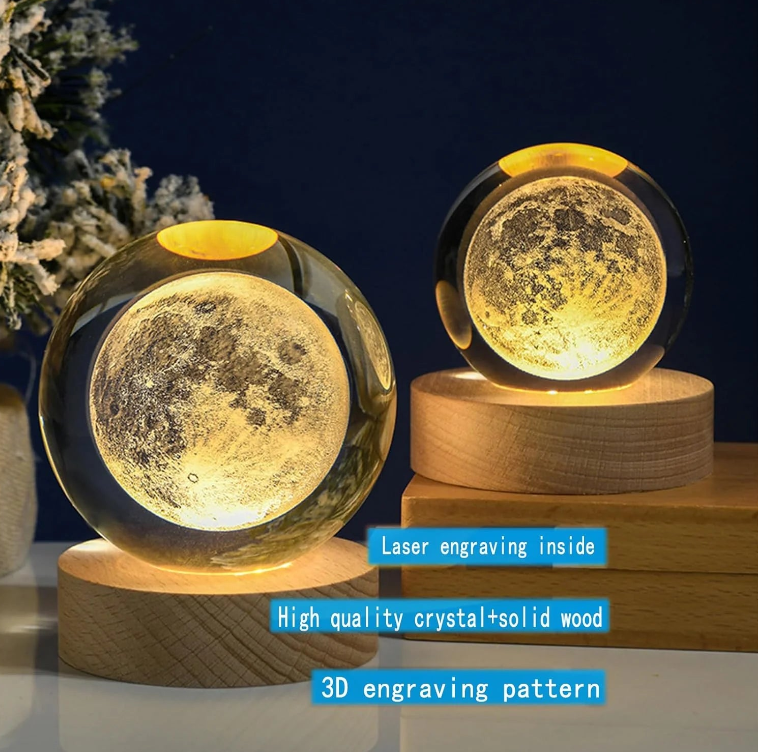 Crystal Glow Lamp with Wooden Base