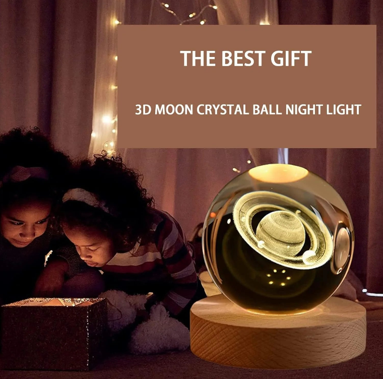 Crystal Glow Lamp with Wooden Base