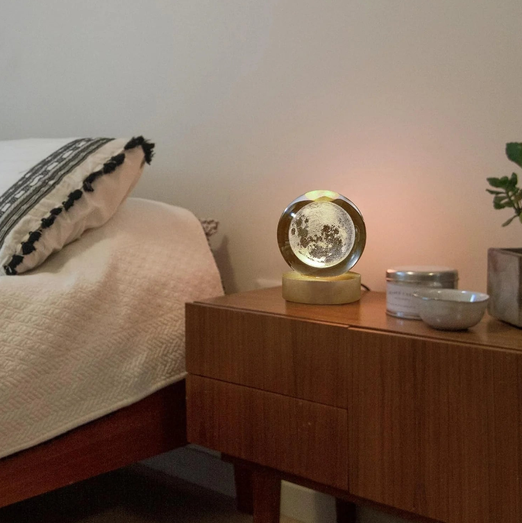 Crystal Glow Lamp with Wooden Base